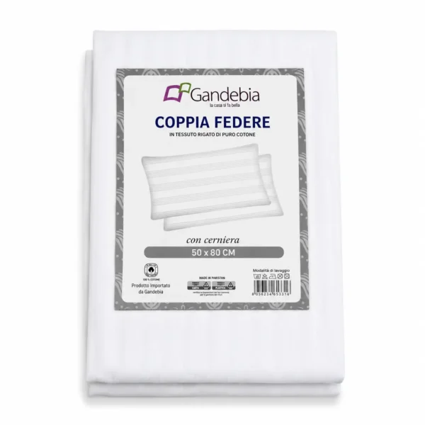 COPPIA FEDERE IN PURO COTONE RIGATO CON CERNIERA GANDEBIA HOTEL
