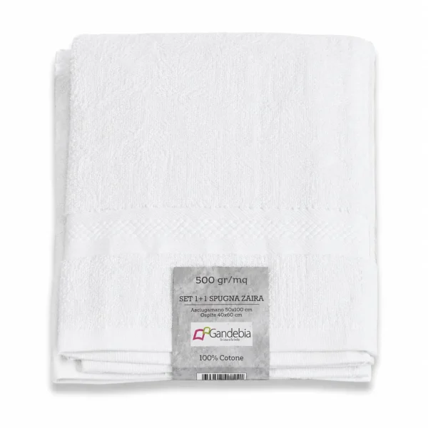 ASCIUGAMANO CON OSPITE SPUGNA 1+1 TINTA UNITA ZAIRA 500GR GANDEBIA