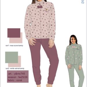 PIGIAMA DONNA FULL/ZIP CORAL  YMC745 Y&M